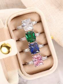 4 pezzi di eleganti anelli con zirconia cubica con scatola per donne, per matrimonio, fidanzamento, anniversario, festa, gioielli, regalo di San Valentino - 1# - Visualizzare 8