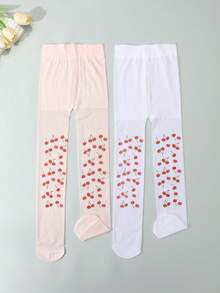 2/6-Pack Girls' Cherry Print Tights/Pantyhose, Ultra-Thin And Breathable Leggings For Spring And Summer. - Multicolor - View 28