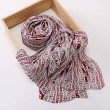 1pc Women's Soft Digital Printed Modest Hijab Pleated Soft Headscarf - Multicolor - View 14