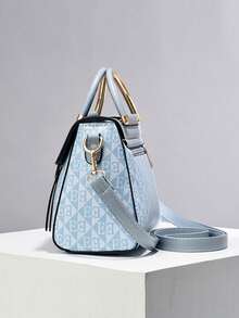 1 buah Tas Tangan Mini Persegi Warna Polos Wanita, Tas Selempang Modis dengan Pegangan Atas, Dompet Bahu Mini dengan Dekorasi Gesper - Dusty Blue - View 6