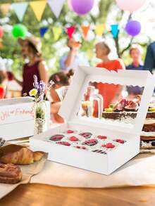 10/5pcs/1pc Bread Box With Window, 12 X 8 X 2.5 Inches, Large White Cookie Box, Auto Pop-Up Candy Box, Suitable For Pies, Cakes, Muffins, Donuts And Pastries, Party, Holiday, Wedding, Birthday - White - View 3