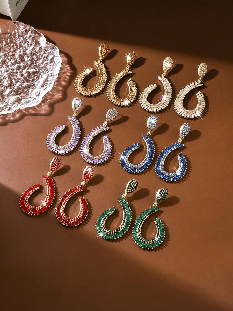 Sparkling AB Crystal Teardrop Hoop Earrings, Rhinestone Embellished For Party & Date Night - Multicolor - View 1