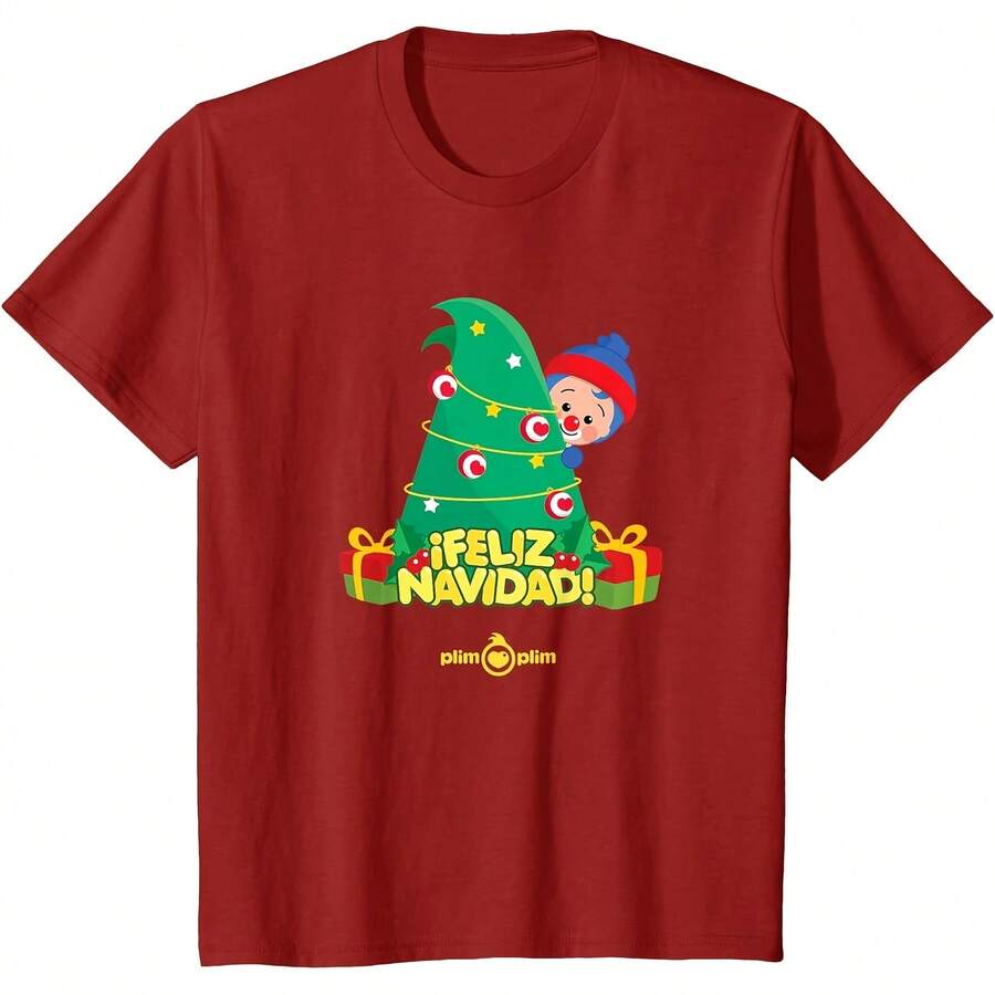 Plim Plim Merry Christmas Tree Design – Christmas Celeion T-Shirt All Seasons,220g Pure Cotton Single-Sided Printed Crew Neck Short-Sleeved T-Shirt,Unisex Top,Base Layer - Color 10 - View 1