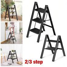 3 Step Ladder Folding Heavy Duty Aluminium Outdoor Indoor Lightweight Step Stool - Negro - Ver 5
