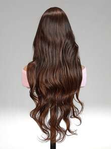 13X4 32英寸蕾丝前渐变棕色假发，日本进口，32英寸超长耐热合成纤维假发，弹性网帽，自然超长卷曲多色头发，适合日常聚会，高品质柔软合成假发。 - 漸層棕色 - 查看 3