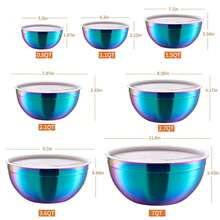 Colorful Mixing Bowls With Airtight Lids, Stainless Steel Nesting Mixing Bowls Set Of 7, Ideal For BaFKing, Prepping And Serving Food, Size 7, 3.6, 2.7, 2.1, 1.5, 1.1,0.8 QT, Stackable Design - 豐富多彩的 - 查看 3