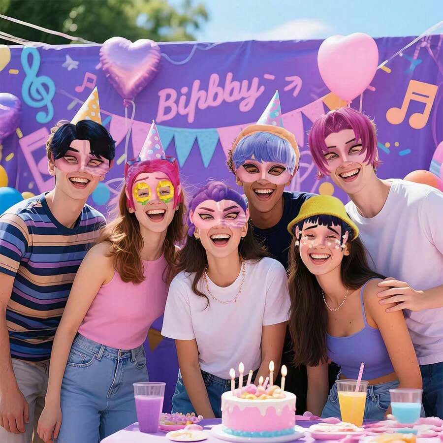 12pcs Girl Group Theme Party Photo Prop Paper Mask K-Pop Girl Group Costume Party Fun Half-Face Mask Anime Cartoon Character Gifts, Holiday Gifts For Fans And Friends, New Year Gifts[Random Shipment] - Multicolor - View 1