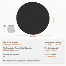 Replacement Trampoline Mat, Jumping Mat Fits 14ft Frame, Universal Jumping Mat For 14ft Round Trampoline, Reinforce UV-Resistant Mat With Spring Tool & Durable V-Rings, Fit 7" Spring Length - 14-inch Length, 7-inch Diameter - View 7