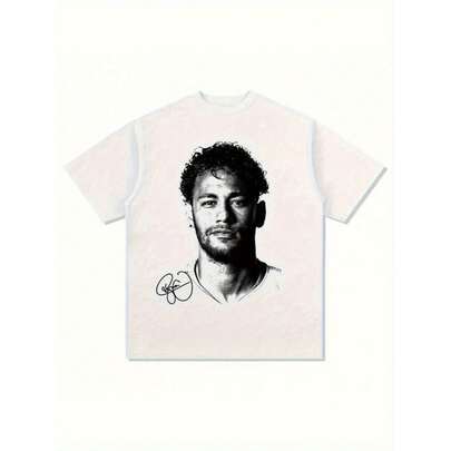 Ball - Men's Neymar Signature Portrait T-Shirt - Soccer Star Inspired Graphic Tee, Machine Washable Crew Neck Shirt for Sports, Streetwear &amp; Everyday Casual Outfits, Sports Inspired Clothing