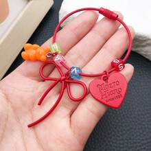 1pc Wire Bow Bear Heart Shaped Retractable Keychain, Cute Cable Keychain, Bag Charm, Wallet Pendant - Bow - View 4
