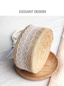 1 Roll Khaki Burlap Ribbon With White Lace Trim, Vintage Rustic Style Jute Linen Fabric, Suitable For DIY Crafts, Wedding Decor, Gift Wrapping, Bow Making And Floral Arrangements - Khaki - View 9