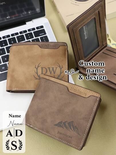 LICVIC Portefeuilles personnalisés pour hommes - avec noms de couple, cadeau personnalisé pour hommes, portefeuilles en cuir personnalisés pour hommes, porte-cartes, portefeuille personnalisable pour femmes, porte-monnaie, cadeau de la Saint-Valentin, anniversaire, léger, cuir PU, portable, hommes, femmes, couples