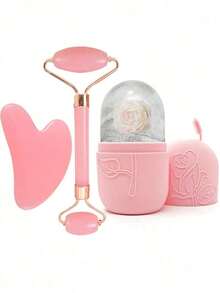 3-Piece Ice Massage Roller Set - Facial Skincare Ice Massage Roller Kit, Facial Massage Tool, Silicone Ice Massage Roller, Rose Quartz Roller Massager With Gua Sha Board, For Relieving Facial And Eye Puffiness, Facial Massager, Contour Shaping, Skin Care And Radiance, Suitable For Eyes, Neck And Face, Ice Massage Roller Mold Cube - Skincare Tools. Summer Ice Massage Products, Office Supplies, Study Supplies, Travel Essentials. - 綠色 - 查看 1