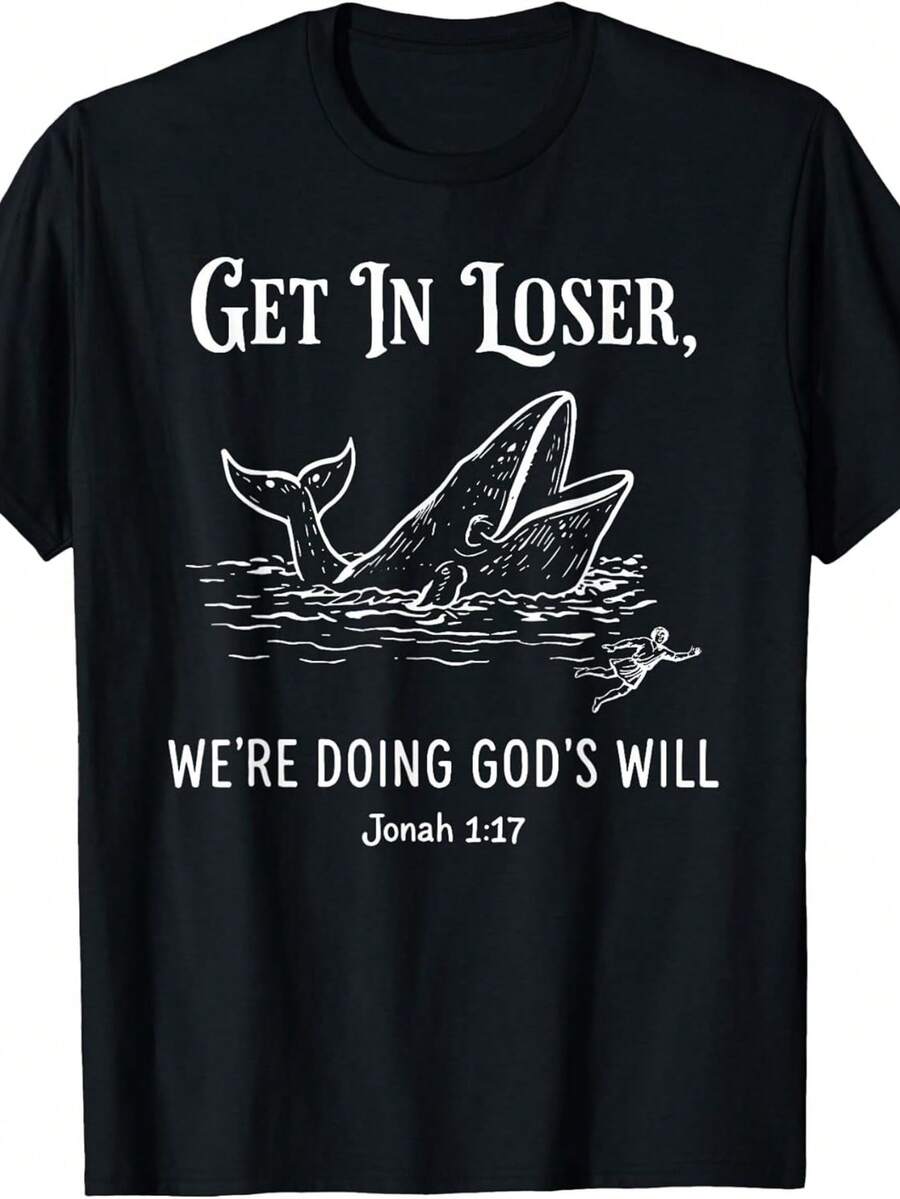 Women's T Shirr Get In Loser We're Doing God's Will Funny Christian Bible T-Shirt Women's Spring, Summer And Autumn Short-Sleeved T-Shirt, Fashionable Style Beautiful Top - 黑色 - 查看 1