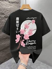 1 pieza Camiseta de manga corta holgada con estampado de moda para hombre | Diseño exquisito | Esencial de verano | Fácil de combinar, muestra tu estilo - Negro - Ver 3