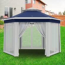 Tienda de campaña para Exteriores con mosquitero, toldo desplegable, Doble ventilación para Techo con Alturas Ajustables, cenador Exterior de 13 x 13 pies para Muebles de Patio y Patio - A - Ver 7