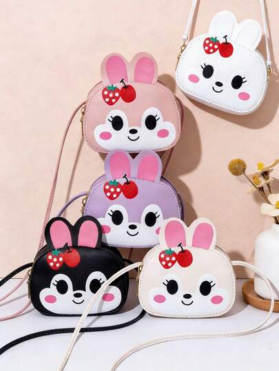 1pc Girls' Mini Cute Sweet Crossbody Bag, Girls' Cute Rabbit & Cherry Print Casual Small Bag, Girls' Small Coin Purse, Wallet, Snack Bag, Travel Daily Use Crossbody Bag