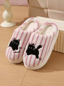 女士新款毛绒内衬室内拖鞋厚底居家保暖防滑情侣毛绒鞋秋冬 - 紫色 - 查看 6