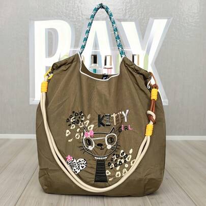 Colorblock Embroidered Tote Bag, Handbag & Shoulder Bag For Women, Stylish