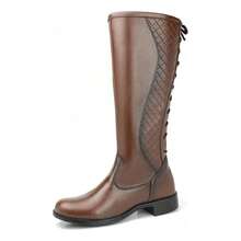 Women's Elegant Riding Boot, High Shaft, Lace-Up, Side Zipper, Soft And Comfortable, New Winter Collection - 鏽棕色 - 查看 7