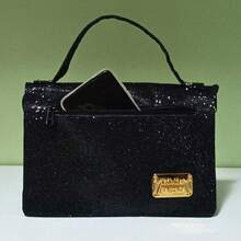 Black Glitter Bible Cover With Medium Handle, Zipper, And External Pocket - M - Xem 3