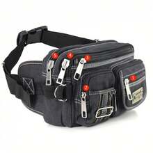 Fashionable Multi-Layer Canvas Waist Fanny Pack, Retro Basic Crossbody Chest Bag For Casual Use - Khaki - View 1