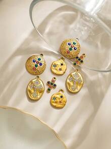 1pc/Pack Stainless Steel Rhinestone Cross Shaped Accessory, Design - Gold - View 2