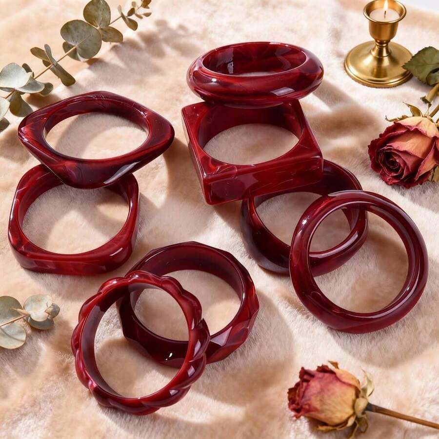 Vòng tay acrylic bất đối xứng hình học phong cách retro màu đỏ dành cho nữ, phù hợp cho các bữa tiệc, sự kiện và đeo hàng ngày. - Dòng sản phẩm màu đỏ - Xem 1