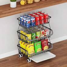 carrito organizadorCesta de Almacenamiento de Frutas y Verduras Carrito de Almacenamiento Delgado de 3 Niveles con Ruedas de Bloqueo íble Estante de Almacenamiento de Metal Ideal para Cocina Despensa Tienda - negro - Ver 8