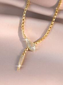 1pc Luxury Mysterious Snake Cubic Zirconia Chain Necklaces, Vintage Funky Long Clavicle Chain For Daily Wear, PartyAccessory And Gift For Friends - Yellow Gold - View 1