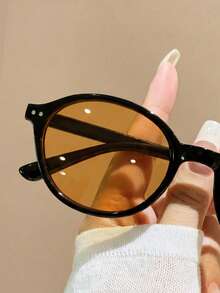 1 Pair Unisex Orange Oval Basic Fashion Glasses, Suitable For Summer Beach Vacation And Back To School College Style - Black Orange - View 3