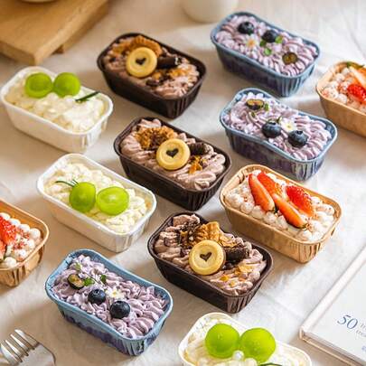 50pcs Non-Stick Baking Cups - Rectangular Mini Bread, Cake And Muffin Liners With Grooved Edges, Stackable Design For Even Baking, Suitable For Bread, Cupcakes, Desserts ( Safety), Baking Accessories, Grooved Edge Design