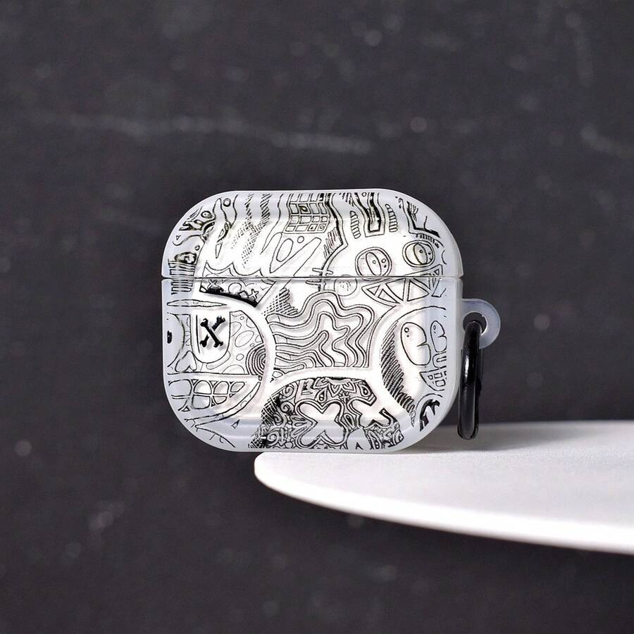 Sketch Monster Line Design Transparent Earphone Case, Protective Shockproof Cover Suitable Compatible With Apple Bluetooth Earphones - Clear - View 1