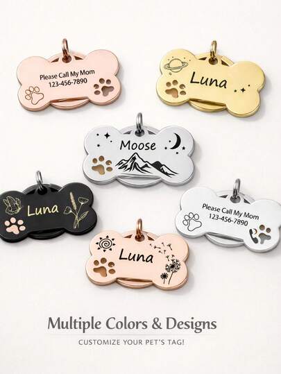 Etiqueta de identificación anti-pérdida para mascotas, adecuada para perros y gatos, con grabado láser personalizable de nombre y número de teléfono por ambos lados, accesorio de collar de colgante de aleación, diseño personalizado retro, lindo y minimalista en varios colores, ideal como regalo de aniversario o cumpleaños para mascotas