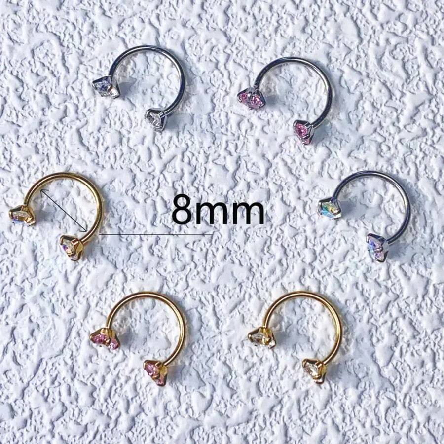 20G(0.8mm)/18G(1.0mm) 8mm Horseshoe Nose Hoop Internally Threaded Gems Nose Ring With Free Ball Holder - 金+白鋯 - 查看 1