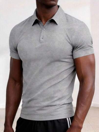 Driftmere Men's Casual Solid Color Half-Zip Short Sleeve Fitted Polo Shirt, Summer