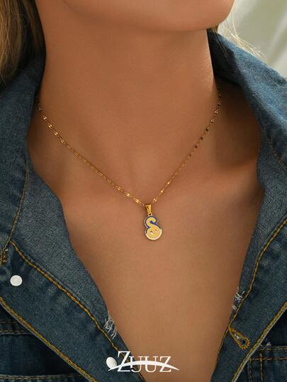 1件简约不锈钢26字母A-Z吊坠项链，彩色字母吊坠项链，女士珠宝，生日礼物，适合日常佩戴