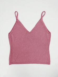 For Love & Bella Women's Casual Cute Y2K Sexy Shiny Sequin Knit Camisole V-Neck Spaghetti Strap Tank Top, Women Summer Outgoing Holiday Party Nightclub Date Music Festival Country Music Concert Outfit - Pink - View 9