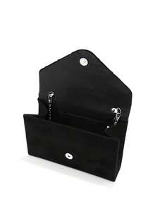 Valentine's Day Gift Heart-Shaped Metallic Chain Glitter Clutch Bag, Envelope Bag For Party, Wedding, Casual Use - Black - View 6