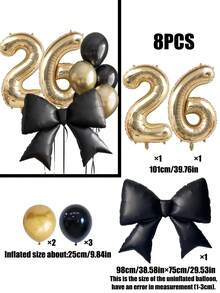 7/8个40英寸0-9浅金色数字气球套装，大号黑色蝴蝶结铝箔气球，黑金乳胶气球，适用于生日派对、周年纪念装饰 - 彩色 - 查看 28