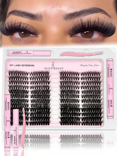 SEXYSHEEP 432pcs/416pcs False Eyelashes Set, DIY Eyelash Tools Kit, 40D 60D 80D 100D Cluster Lashes, Personal Eyelash Set Includes Lash Glue & Sealant, Makeup Remover, Tweezers, Cluster Lashes Set, False Lashes, Suitable For Travel, Daily Wear (For Beginners), Wedding, Date, Party, Holiday, Also An Excellent Christmas Gift Eyelash Set