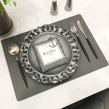 6 platos de servir de plástico con textura, de 13 pulgadas, con borde en relieve, en color plateado antiguo, para decoración de mesa, fiestas, bodas y días festivos - FD02S - Ver 3