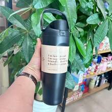 Sway 30oz/887ml Tumbler Cup Coffee Mug Stainless Steel Portable Vacuum Flask Cold Hot Sport Cup Car Cup With Straw Travel Mug Insulated Cup - 黑色 - 查看 2