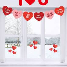 Red Pink Conversation Hearts Banner Heart Shape Pre-Strung Romantic Sign Banner For Valentine's Day Home Decor - 1 - View 6