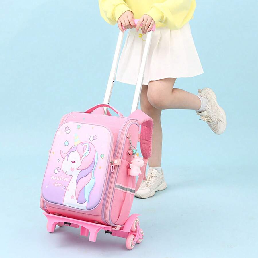 Mochila con ruedas para niños, mochila escolar desmontable de gran capacidad con 2 ruedas, mochila escolar para niños con ruedas para libros y papelería. - Rosa - Ver 1