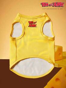 TOM & JERRY X PETSIN 1件卡通可爱“我爱奶酪”印花黄色猫狗通用弹力舒适狗狗背心 - 黃色 - 查看 2