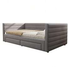 3-In-1 Modular Sofa Bed, 90x190 Cm - In Grey Cotton/Linen Fabric, With Slatted Base And Drawers, Converts From Sofa To Single/Double Bed (Mattress Not Included) - Grey + Upholstered + 90cm*190cm-1 - View 11