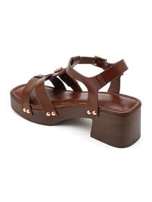 Sandales and Talons Hauts and Brides Entrelacées Serties de Cristaux - Braun - Übersicht 5