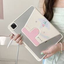 极简星月图案郁金香蝴蝶扁平保护套，兼容苹果 iPad 第 11 代、iPad Pro 2025 新款、iPad 第 10 代、iPad Air 7/6、11 英寸，可爱时尚，带笔槽，防弯折 - 白色 - 查看 5