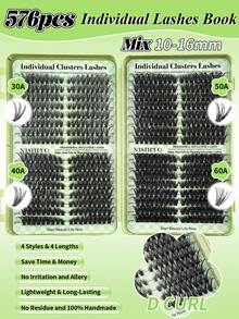 640/608/576/384pcs Mixed Length 10-16mm, 0.07mm C/D Curl Synthetic Mink Eyelash Set, Dense & Curly, Suitable For DIY Eyelash Extension, Suitable For Daily Or Outdoor Makeup - 黑色 - 查看 4